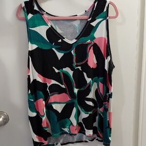 Nine West Floral Tank Top - Black, Pink, Green